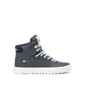 Supra Kids VAIDER COLD WEATHER High Top Shoes Gray Blue/White | US-77918